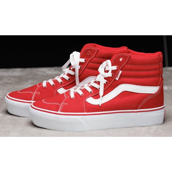 Vans Sk8 Hi Red White Platform Sneakers Skate Womens Size 10 Mens 8.5 NEW - Picture 11 of 16